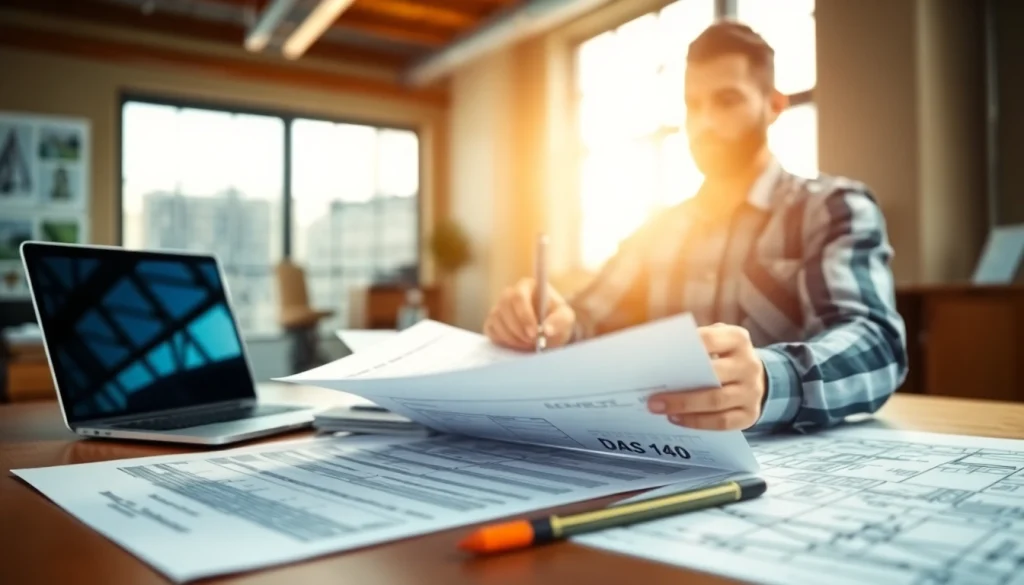 Contractor filling out the DAS 140 form in a professional setting.