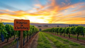 Experience the beauty of wineries in Clarksburg with sunlit vineyards and scenic views.