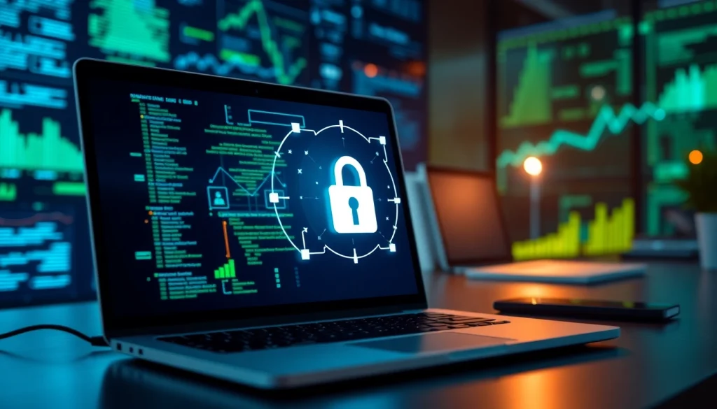 Secure VPN connection displayed with vibrant data streams and modern workspace artifacts.
