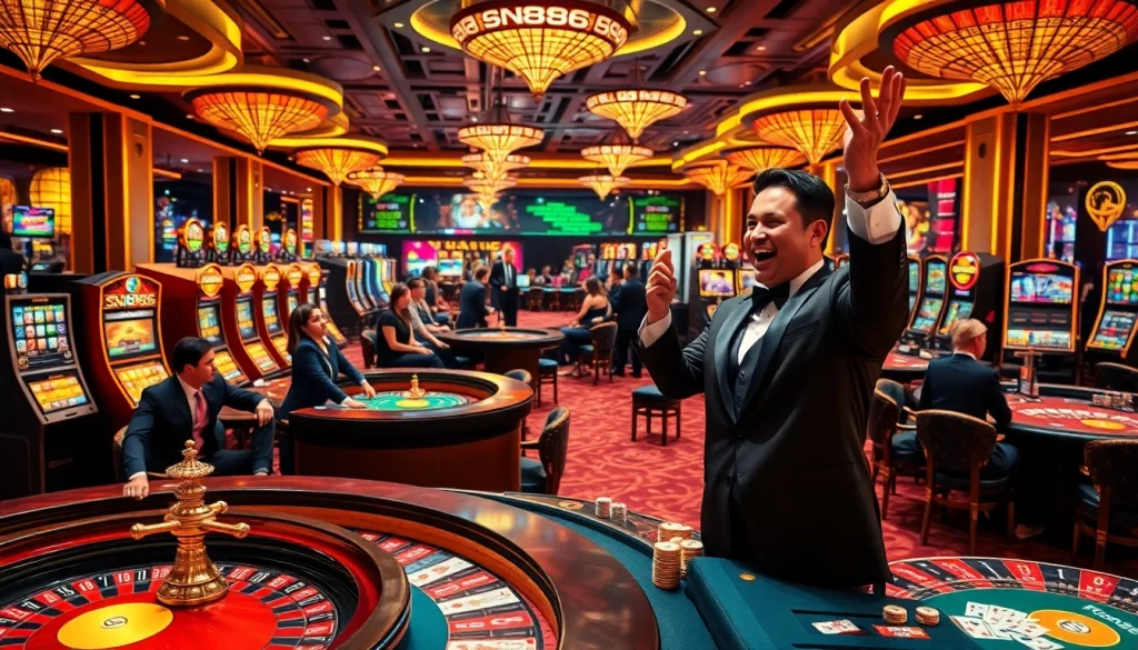 Experience the thrill of SN888 at a luxurious casino scene filled with excitement.
