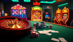 Engaging gambling scene with roulette and poker elements at https://m88zo.com/ for thrilling online betting experiences.