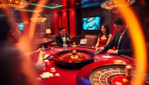 Experience the thrill of the okwin game in a luxurious casino setting with vibrant gameplay elements.