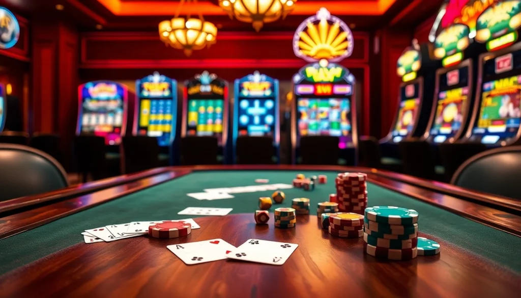 Experience thrilling games and excitement at https://www.66slots8.com/ featuring poker tables, colorful chips, and vibrant slot machines.