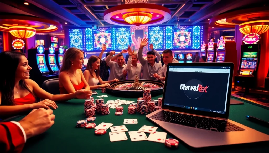 Experience thrilling gameplay at https://marvelbet.site/ with an exciting casino scene featuring poker and roulette.