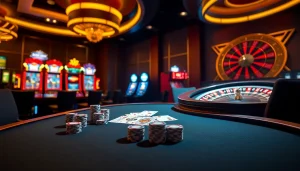 Engaging poker scene showcasing nhà cái rr88 with casino chips and cards on display.