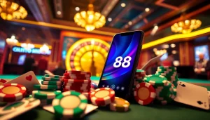 Hòa mình vào trải nghiệm ứng dụng Tik88 đầy hấp dẫn giữa các yếu tố casino như chip poker và bài lá.