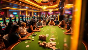 Players enjoy blackjack at https://789fcom.asia/, showcasing vibrant casino atmosphere and excitement.