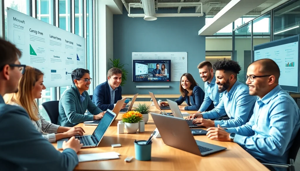 Efficient collaboration with Microsoft Teams下载 in a modern office.