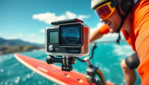 Action camera (アクションカメラ) capturing dynamic outdoor adventure in high definition.