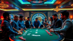 Crickex betting action at a vibrant poker table with cricket-themed decor.