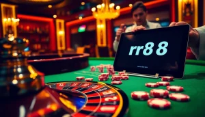 Experience thrilling casino action at RR88 link with a vibrant roulette wheel and eager players.