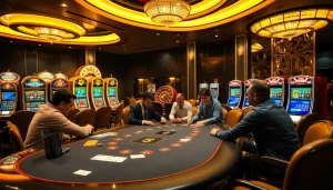 Experience high-stakes excitement at https://www.6rwin55.com/ with a lavish poker scene showcasing professional gameplay.