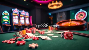 Experience the excitement of gg88 com with colorful casino elements like poker chips and slot machines.