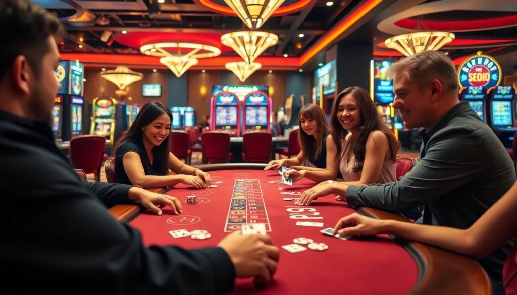 Experience online casinos in Canada with exciting gaming action at poker tables and vibrant slot machines.