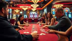 Experience online casinos in Canada with exciting gaming action at poker tables and vibrant slot machines.