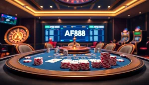 Experience thrilling gameplay at AF88 with vibrant poker tables and dynamic casino elements.