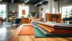 Verken skai leer met verschillende kleurrijke stalen op een stijlvolle tafel.