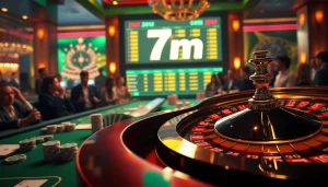 Experience the thrill of betting on 7m odds at a stylish casino table filled with poker chips.