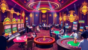 Winning scene at MUJI138 Casino with excited players engaging in thrilling slot games.