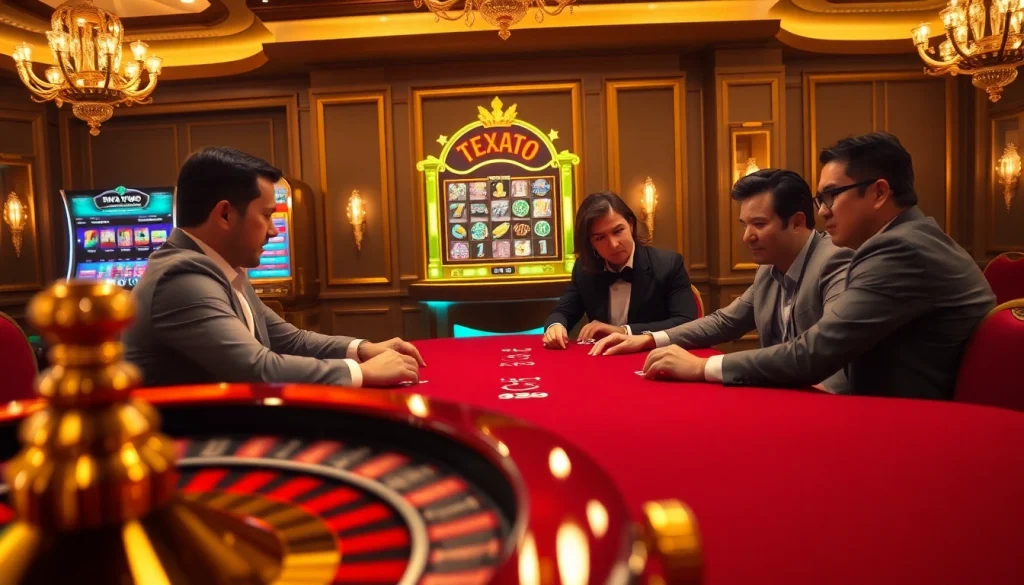 NOVA88 players enjoying a thrilling poker game at a luxury casino.