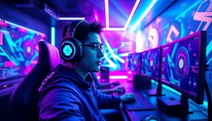 JAMETKUPROY88 vibrant gaming setup with neon lights and modern tech