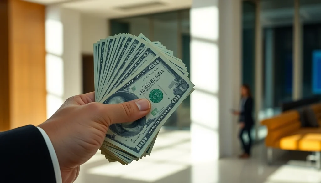 Menyetorkan 1k dalam bentuk uang tunai dengan percaya diri dan nyaman di dalam bank.