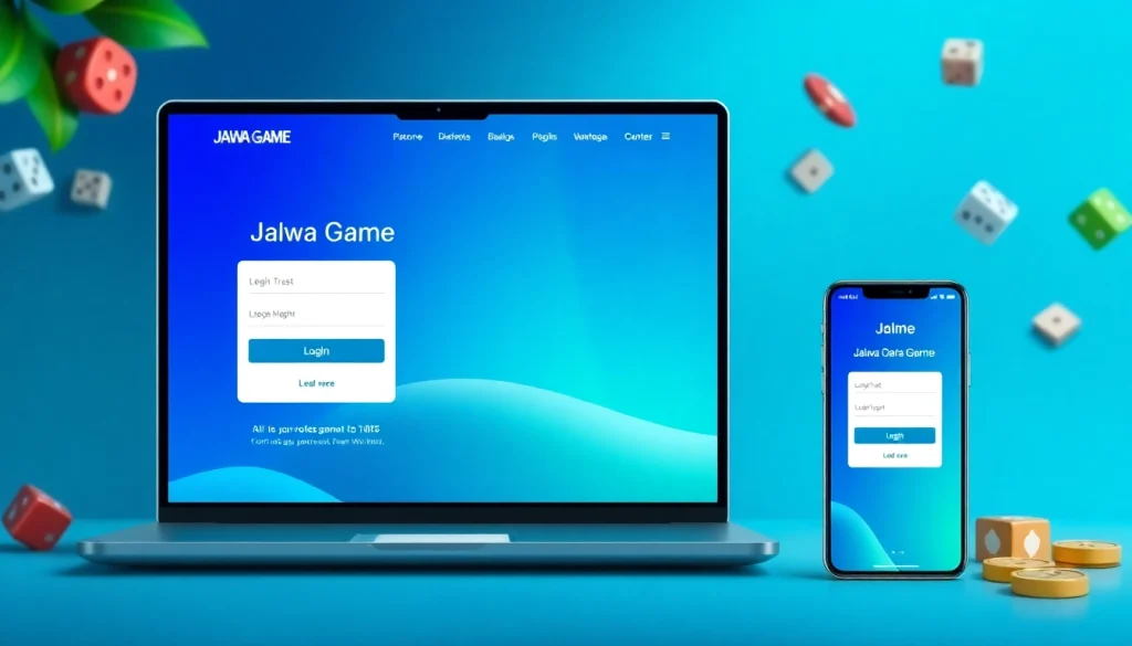 Jalwa game login interface displayed on laptop and smartphone, emphasizing ease of access.