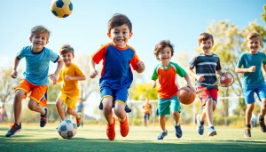 Boys participating in Multi Sports Camps for Boys, showcasing teamwork and active engagement in various sports activities.