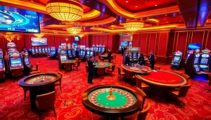 Gamblers enjoying an engaging casino experience at https://mmoo.de.com with luxurious tables, slot machines, and vibrant atmosphere.
