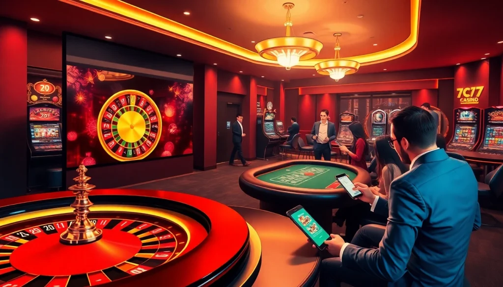 Experience 7C77's thrilling casino atmosphere with dynamic online gambling visuals.