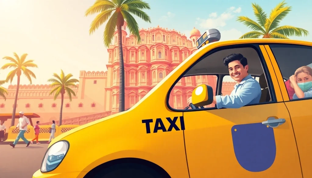 Jaipur Taxi Service featuring a clean taxi driver interacting with a customer at Hawa Mahal