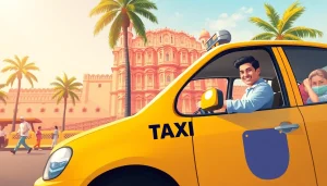 Jaipur Taxi Service featuring a clean taxi driver interacting with a customer at Hawa Mahal