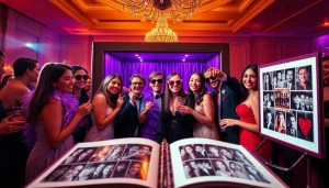 Las Vegas Photo Booth Rental featuring guests enjoying a glamorous wedding experience with stylish props.