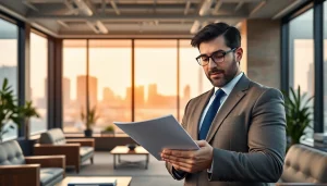 Brooklyn Real Estate Lawyer reviewing property documents in a contemporary office.