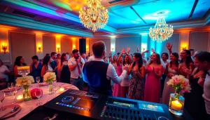 Engaging wedding DJs Sydney creating a lively atmosphere at a beautiful reception.