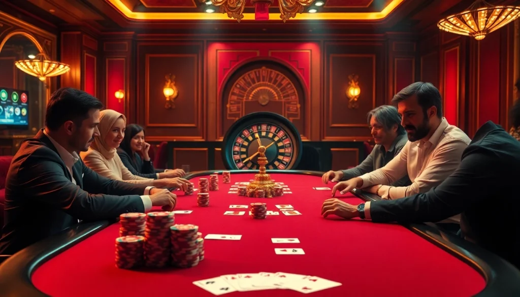 The hidden wiki showcases a luxurious poker game scene with vibrant chips, cards, and an online interface, emphasizing excitement.