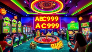 Engaging scene of ABC999 online betting platform with vibrant gaming elements and players enjoying casino games.