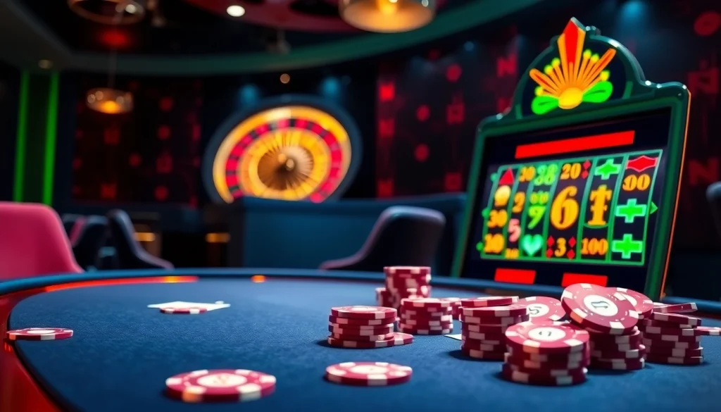 Naga99 online casino scene with luxury slot machines and poker chips.