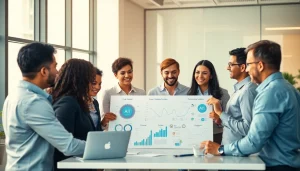 Engaged team discussing SME AI consulting services in a bright office setting.