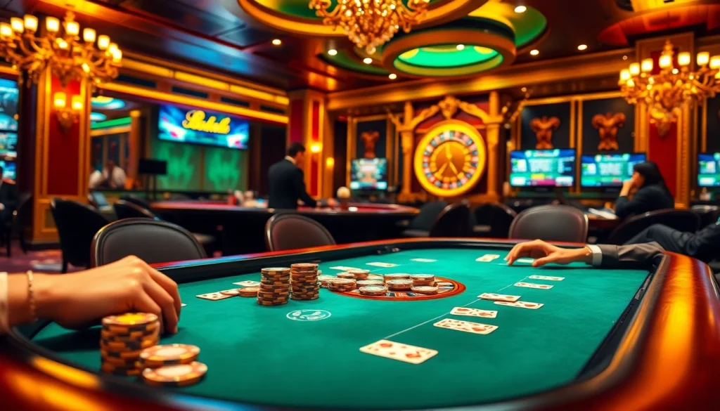 Experience thrilling gameplay at b52club with vibrant casino tables and poker chips.