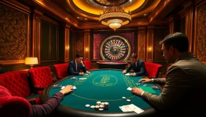 Players enjoying an exciting blackjack game at BJ38 casino with elegant decor and vibrant atmosphere.