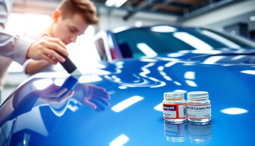 Ceramic coating Chattanooga service being applied to a premium vehicle in a professional setting.