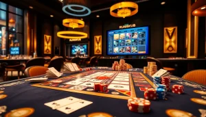 Experience רמיקוב אונליין with a luxurious casino setup featuring elegant game elements.