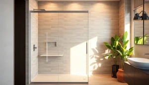 Showcasing a sleek sliding door shower screen in a modern bathroom setting.