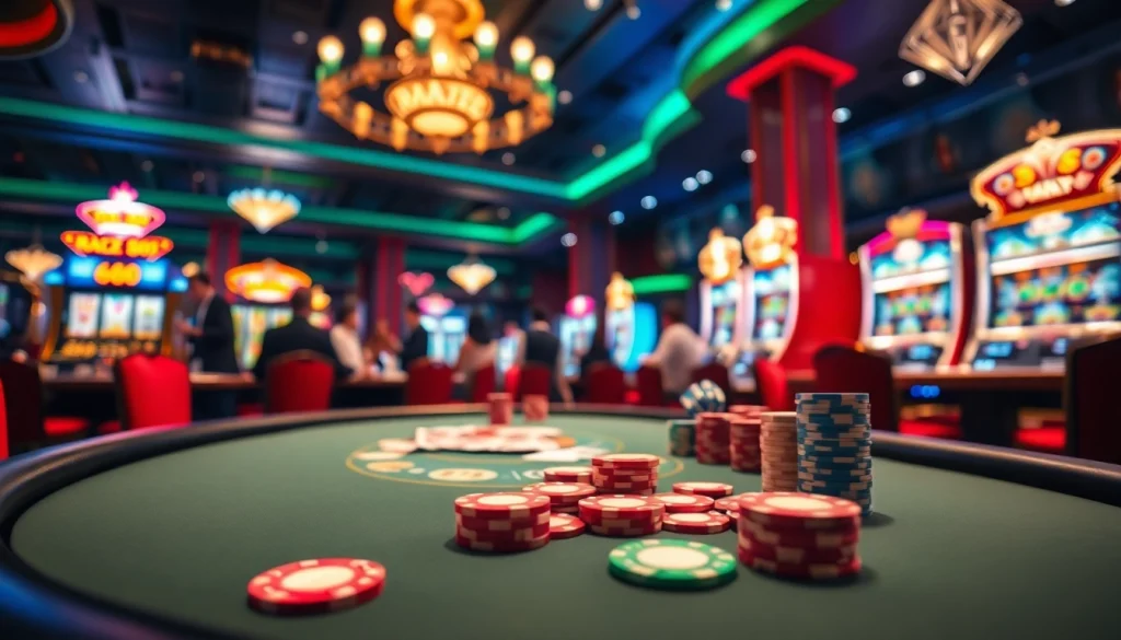 Winning at raja 88 amidst a luxurious casino atmosphere filled with cards and chips.