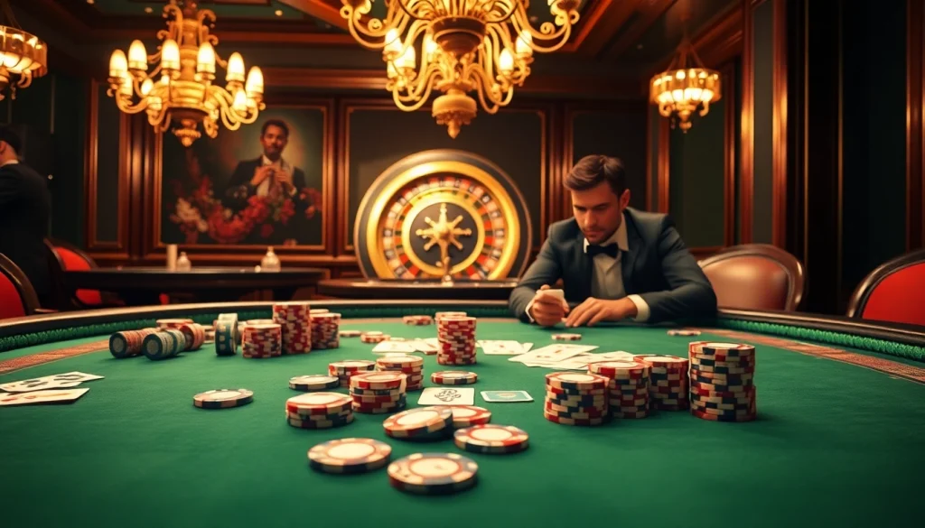 Players strategically betting at a luxurious poker table showcasing the excitement of 8fly886.com.