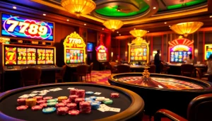 Engage with the thrilling atmosphere of 789win com featuring poker tables and vibrant slot machines.