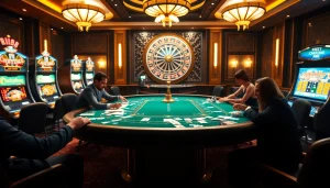 RR88 casino scene featuring high-stakes poker action and vibrant slot machines.