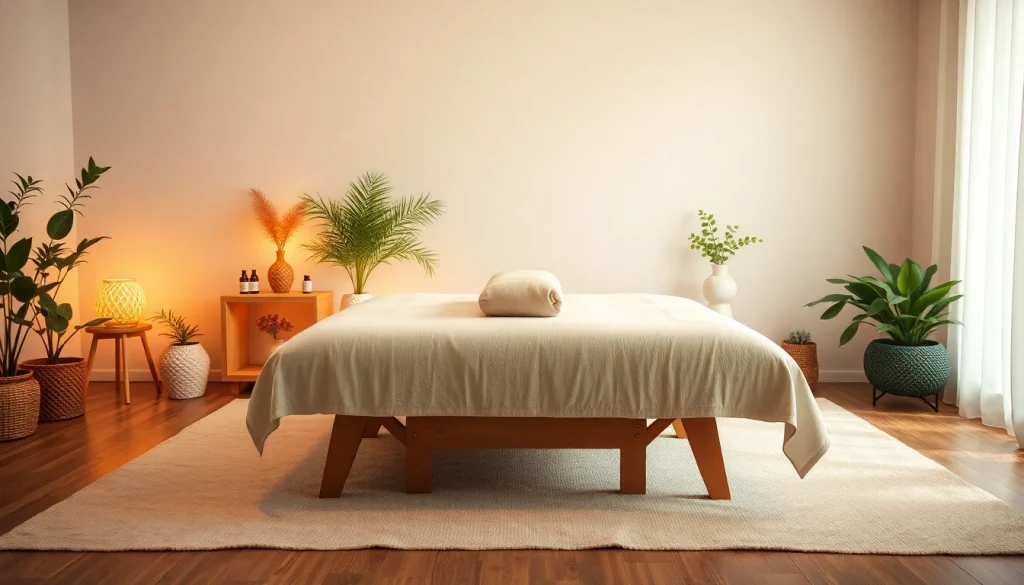 Relaxation scene of a home massage setup for 출장마사지, with calming colors and ambient lighting.