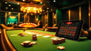 Players enjoying high-stakes gambling at a blackjack table representing the hidden wiki in a luxurious casino.